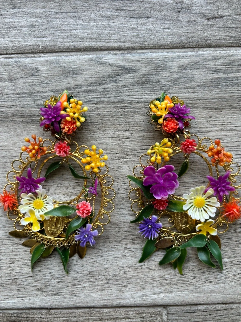 Mercedes Salazar Colorful Floral Statement Earrings - Colombian design handmade